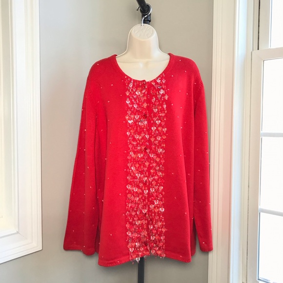 Vintage Michael Simon Red Valentine’s Day Cardigan Sweater ~ Women’s 3X